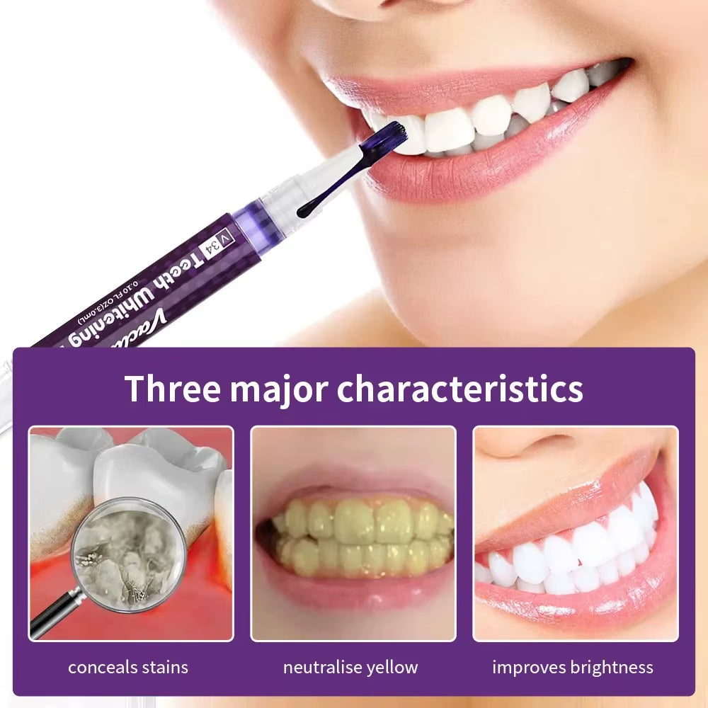 Transform Your Smile with V34 Purple Teeth Whitening Gel Pen - Instant Stain Removal & Color Restoration