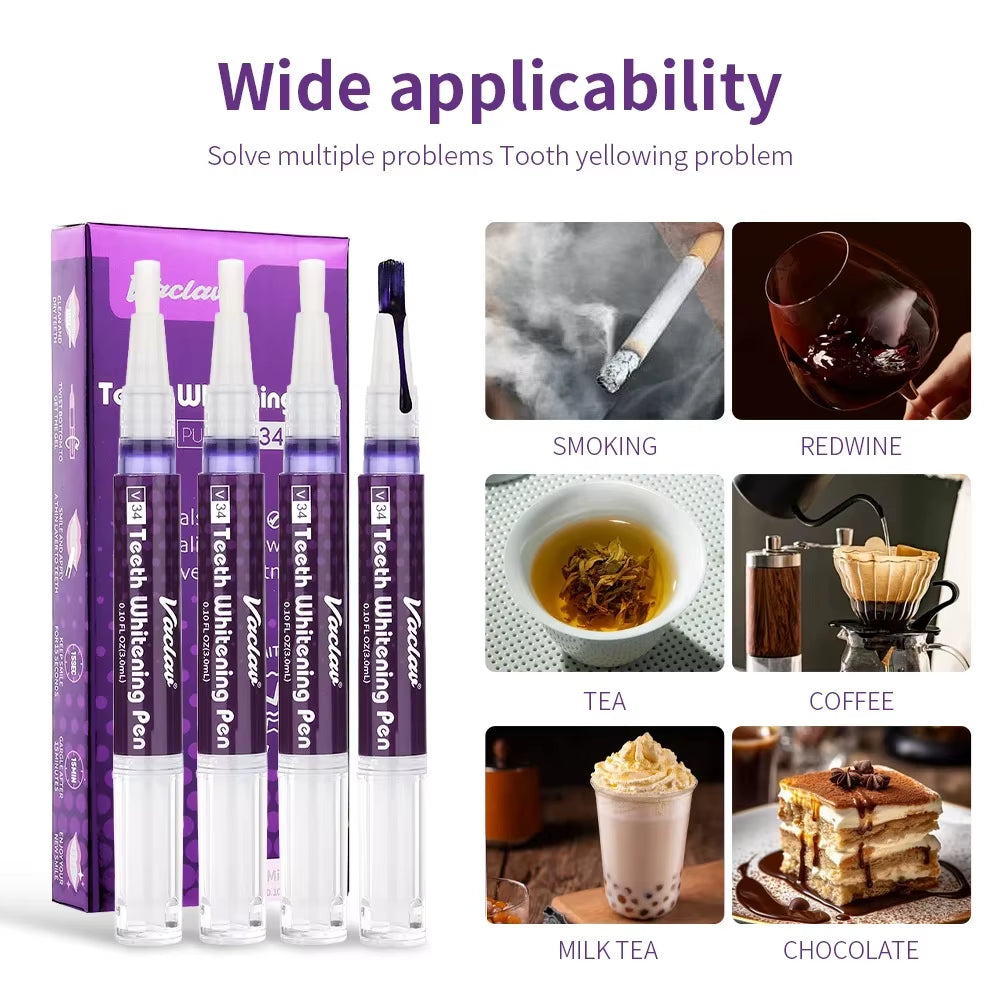 Transform Your Smile with V34 Purple Teeth Whitening Gel Pen - Instant Stain Removal & Color Restoration