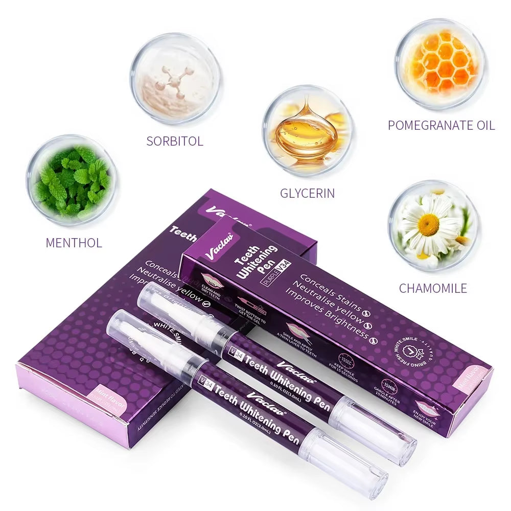 Transform Your Smile with V34 Purple Teeth Whitening Gel Pen - Instant Stain Removal & Color Restoration