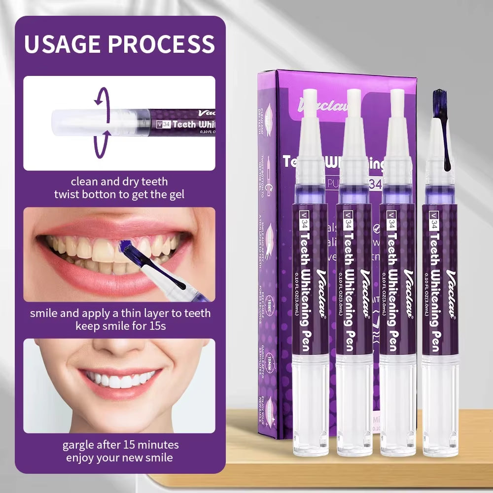 Transform Your Smile with V34 Purple Teeth Whitening Gel Pen - Instant Stain Removal & Color Restoration